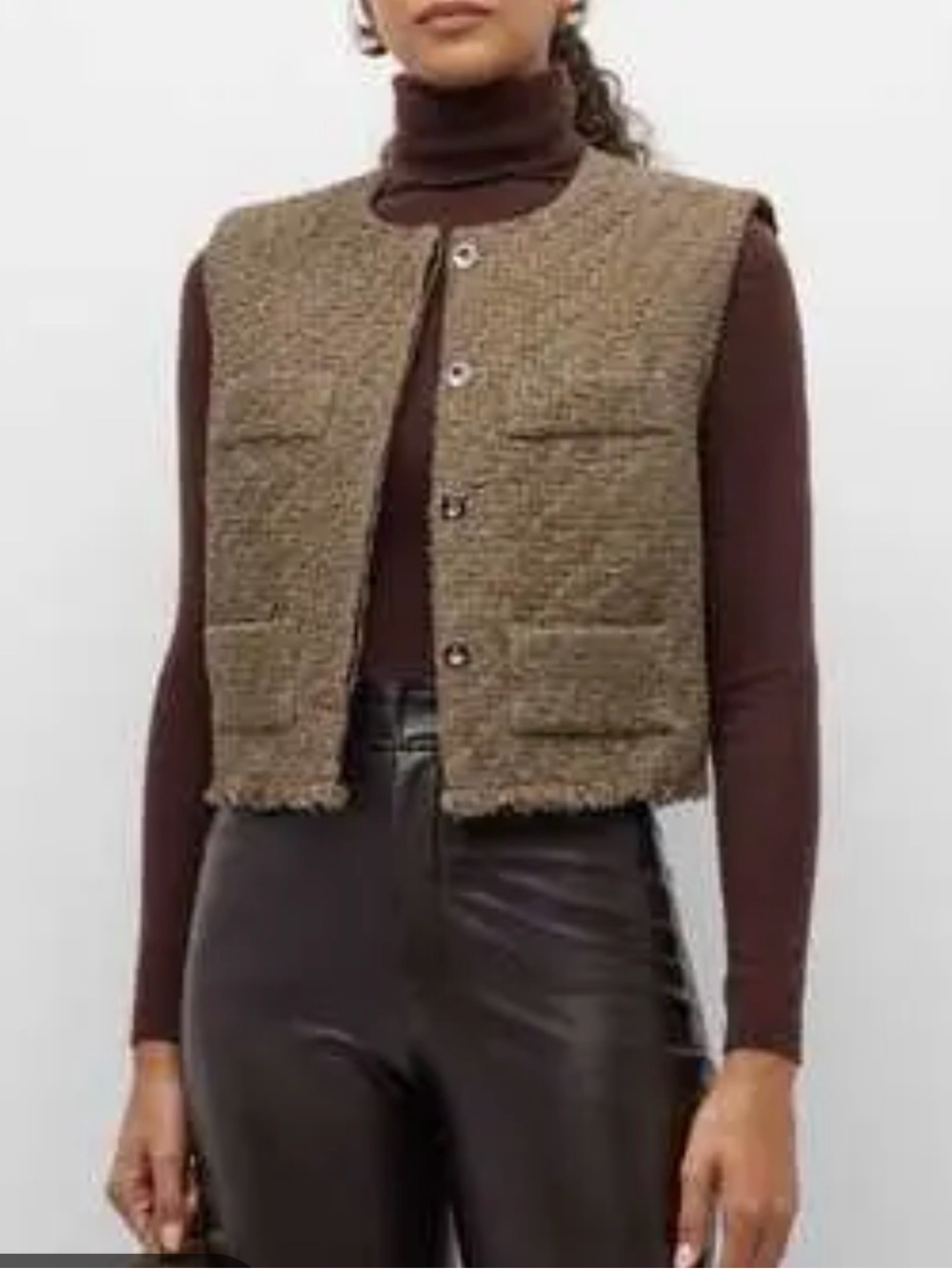 IRO Ralphi Fringe Tweed Vest Brown Size 38 Medium NWT